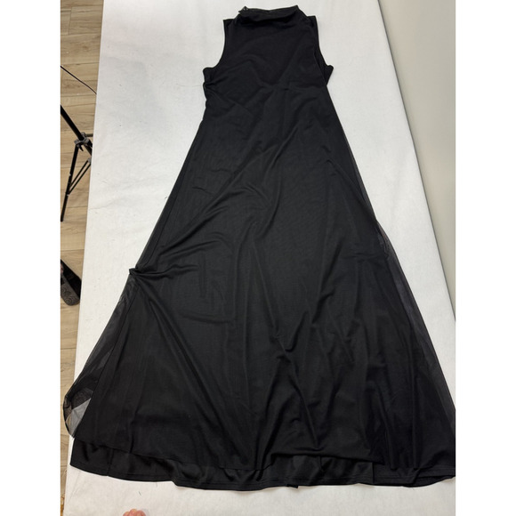 Whimsigoth Vince Camuto Black Sheer Mock Neck Maxi Dress Small Ethereal Romantic - Picture 7 of 10